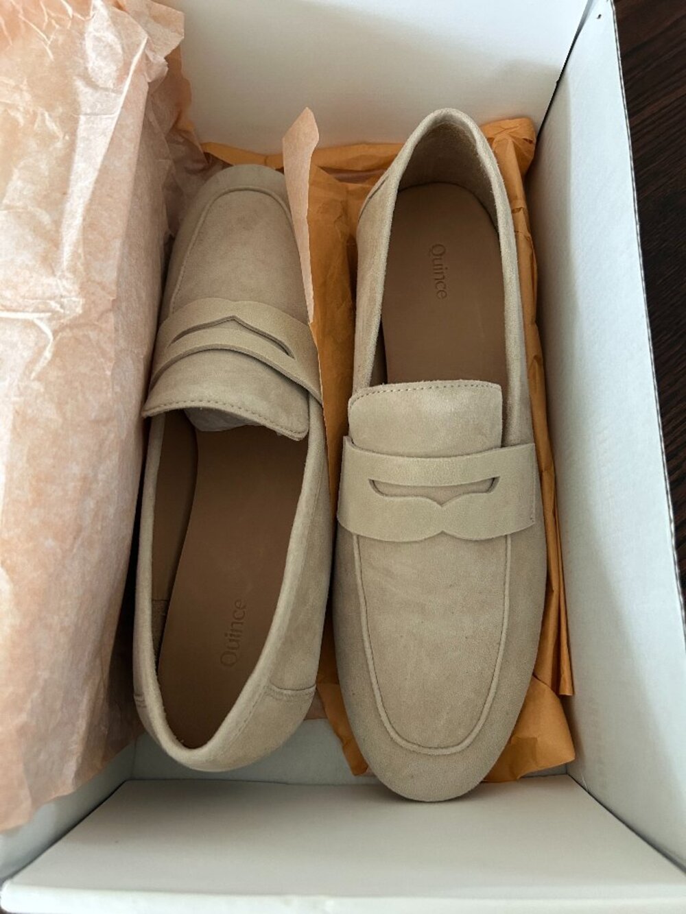 Quince Italian Suede Penny Loafer Almond (Light Cream) Color Size 8 NEW - Picture 2 of 6